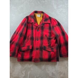 Vintage Active Sportswear Sears Wool Jacket Mens XL Red Plaid Lined Chore *Read